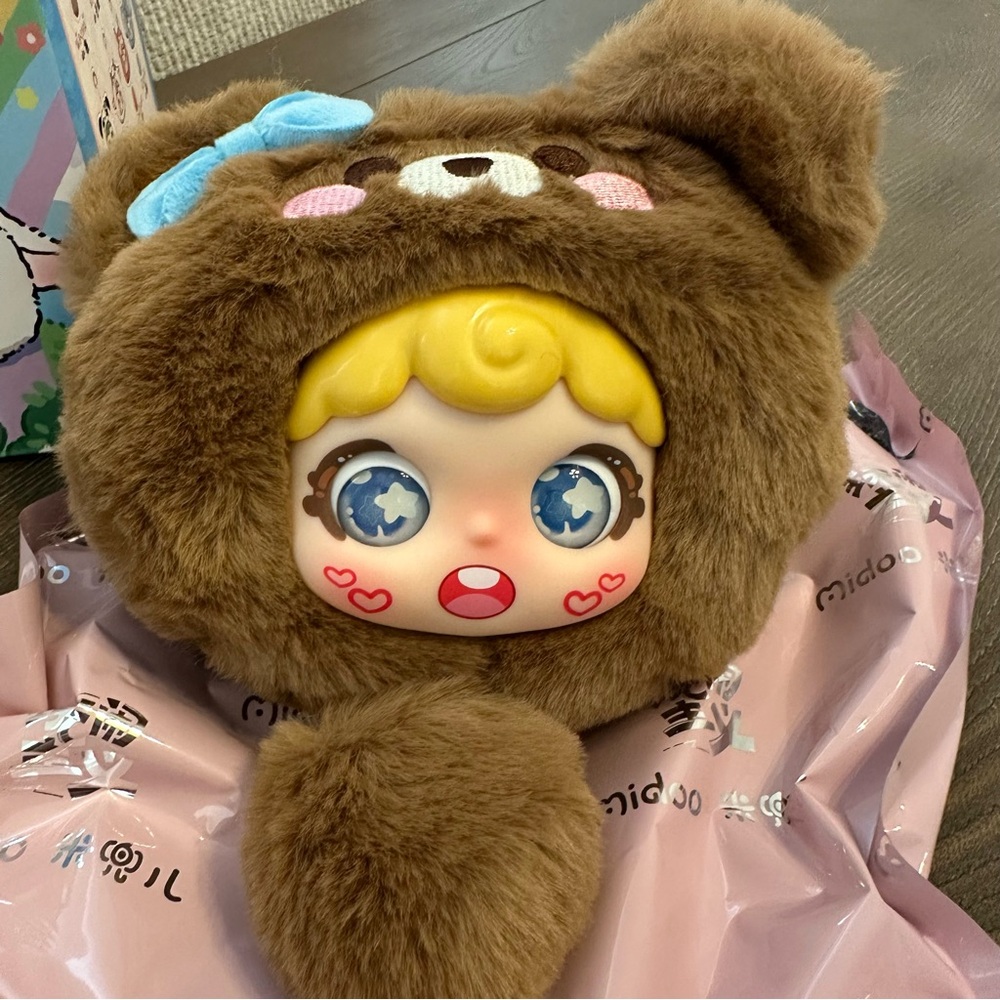 Mido Plush Pendant Brown Bear Interchangeable Eyes Head Keychain - Picture 4 of 10